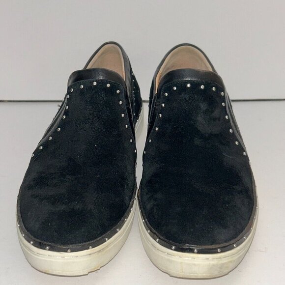Halogen Loafers Black Suede Leather Silver Studded Slip On Womens Sz 10 M - Picture 2 of 10